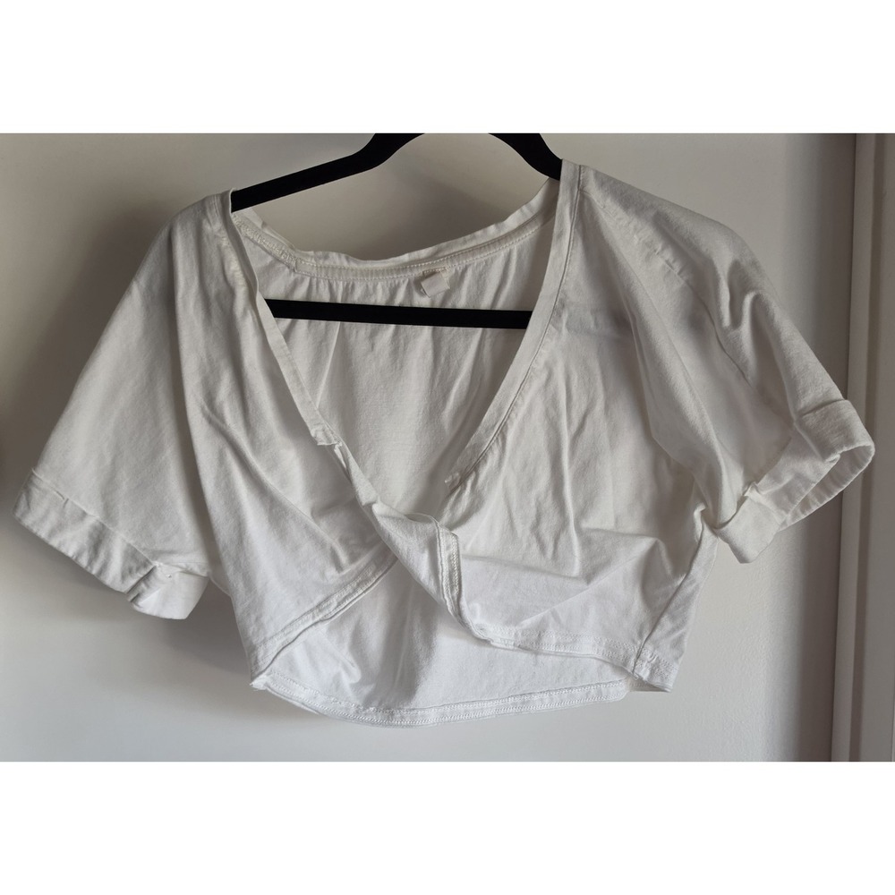 Daily Practice Women's XS White Cotton V-Neck Short Sleeve Blouse Top Shirt